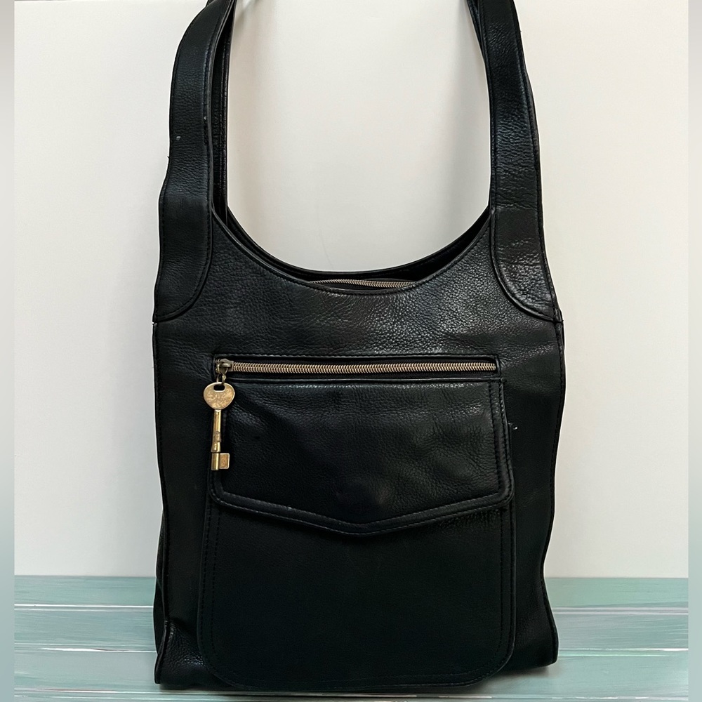 Vintage Fossil Black Saddle Leather Bag